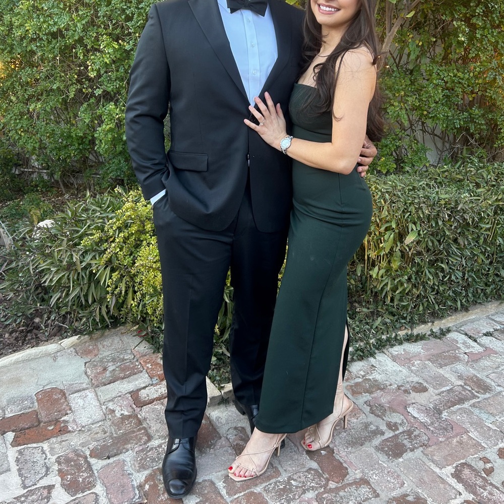 Forest green strapless dress